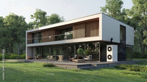 A modern air heat pump installed in a home.