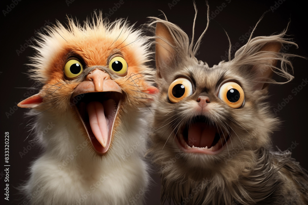 Portrait of two funny animals together. Generative AI Portrait of two funny animals together. Generative AI