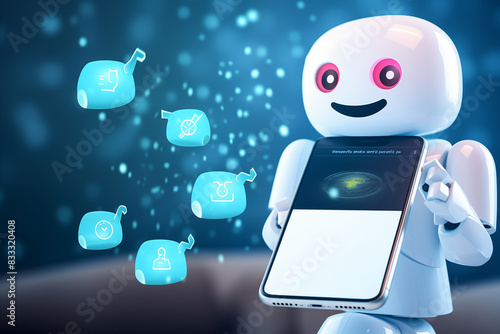 Wallpaper Mural Chat bot conversation on a smartphone with colorful speech bubbles and a friendly AI symbol. Generative AI Torontodigital.ca