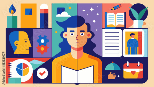 The art journal turned personal museum is a reflection of the artists identity a mosaic of experiences and influences that shape their creativity.. Vector illustration