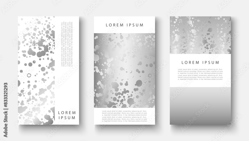 Silver abstract design for covers, posters, banners. Template for stories with silver splashes or blots.
