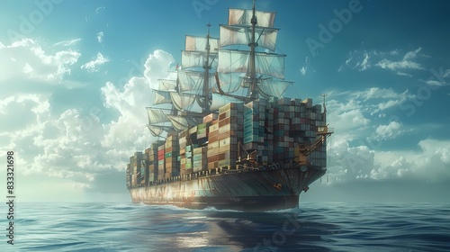 Ein riesiges Containerschiff mit Segeln. photo