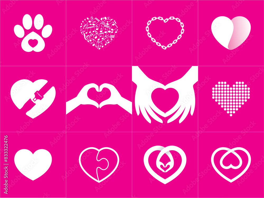 Vector set of pink design little hearts. On a pink background Vector set of pink design little hearts. On a pink background