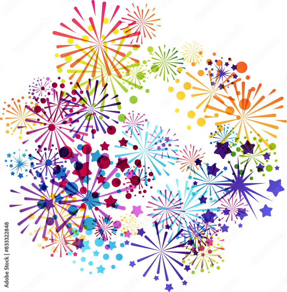 Fireworks. Design element from explosion flashes. Decoration for festival, holiday and events.