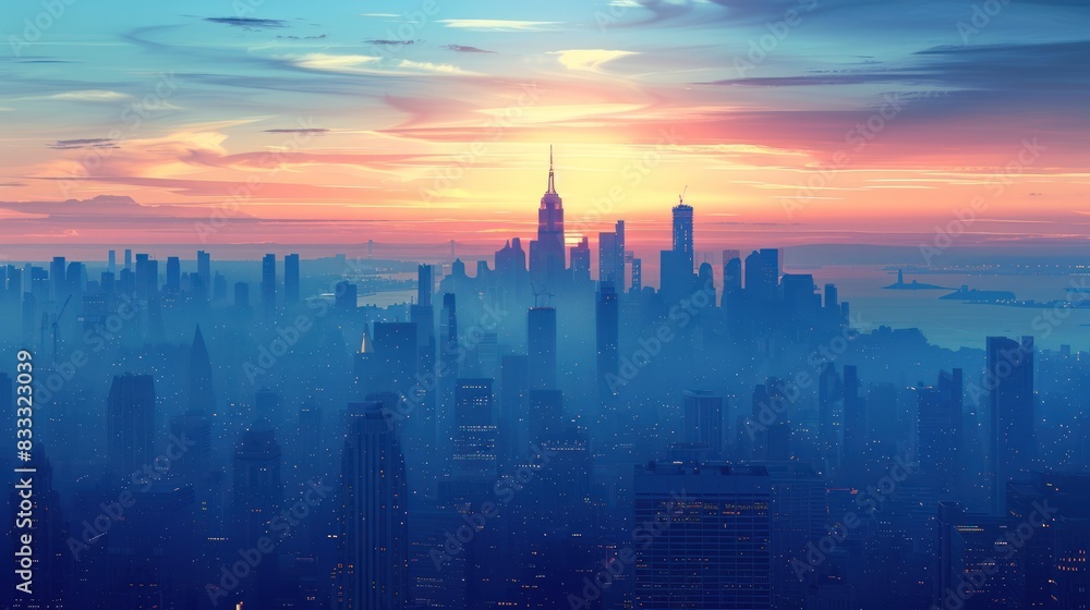 Fototapeta premium Ethereal Cityscape Dance at Dusk. Generative AI