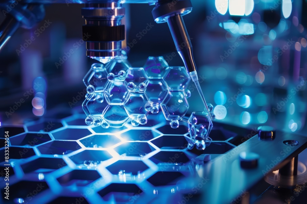 A closeup of bioengineered materials being synthesized in a lab A closeup of bioengineered materials being synthesized in a lab