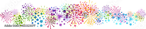 Fireworks horizontal divider. Design element from explosion flashes. Decoration for festival, holiday and events.