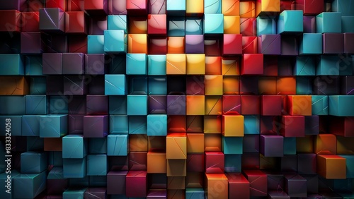 A vibrant  abstract 3D rendering of multicolored cubes with a glossy finish  creating a visually striking and modern digital art piece. Ideal for backgrounds  wallpapers  or creative projects.