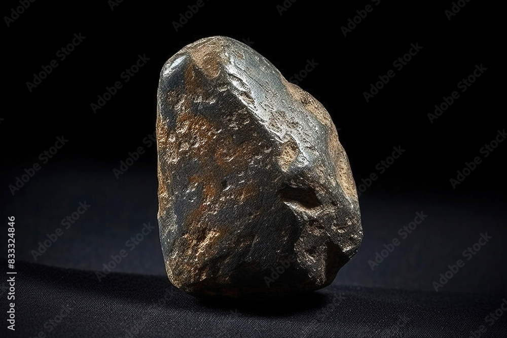 Polycrase is a rare precious natural stone on a black background. AI generated. Header banner mockup with space. Polycrase is a rare precious natural stone on a black background. AI generated. Header banner mockup with space.