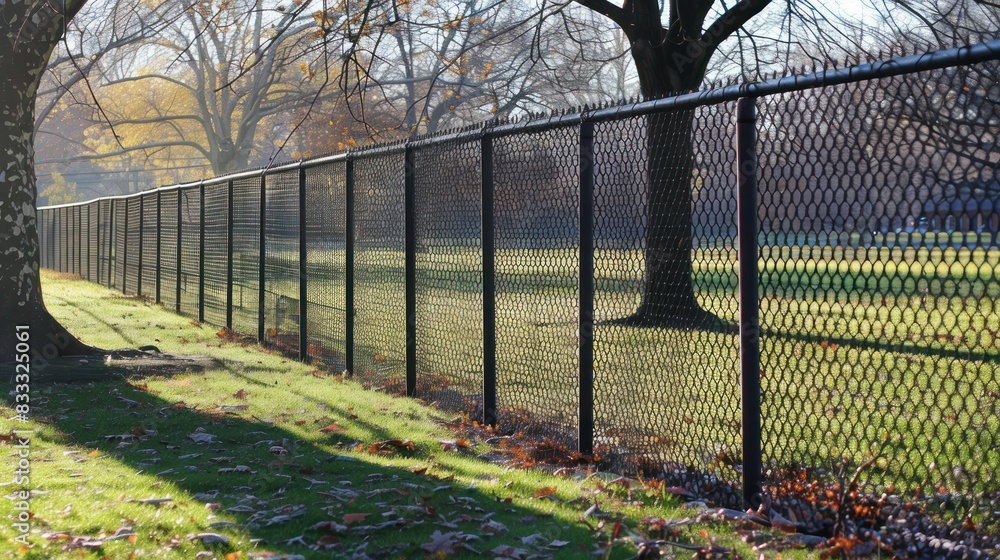 A chain link fence around the park A chain link fence around the park
