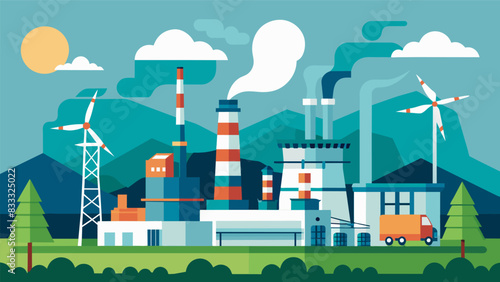The natural gas power plant hums with activity its multiple turbines working in unison to generate electricity using a clean and sustainable fuel. Vector illustration
