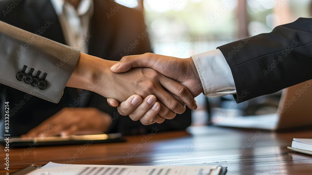 happy business partners shaking hands at the negotiating table. happy business partners shaking hands at the negotiating table.