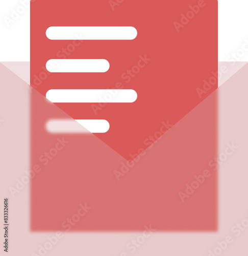 Simple flat red document in an semi transparent envelope. Office item symbol and illustration