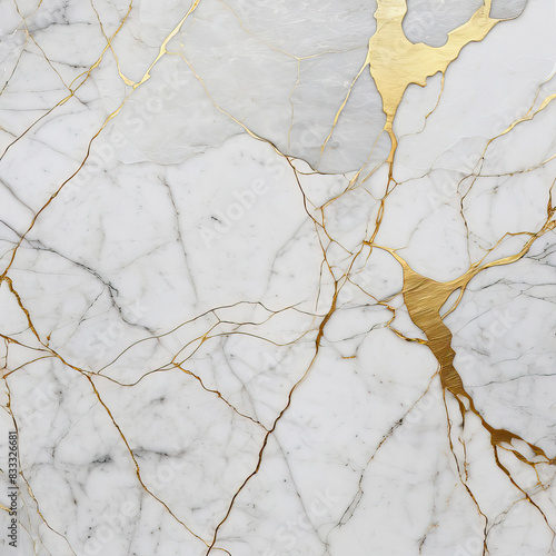 White marble background with gold splashes. Texture illustration for design of floors, countertops, wall tiles.