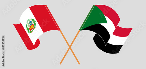 Crossed and waving flags of Peru and the Sudan