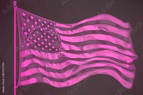 Neon pink American flag waving boldly for eye-catching and vibrant modern Memorial Day artwork.