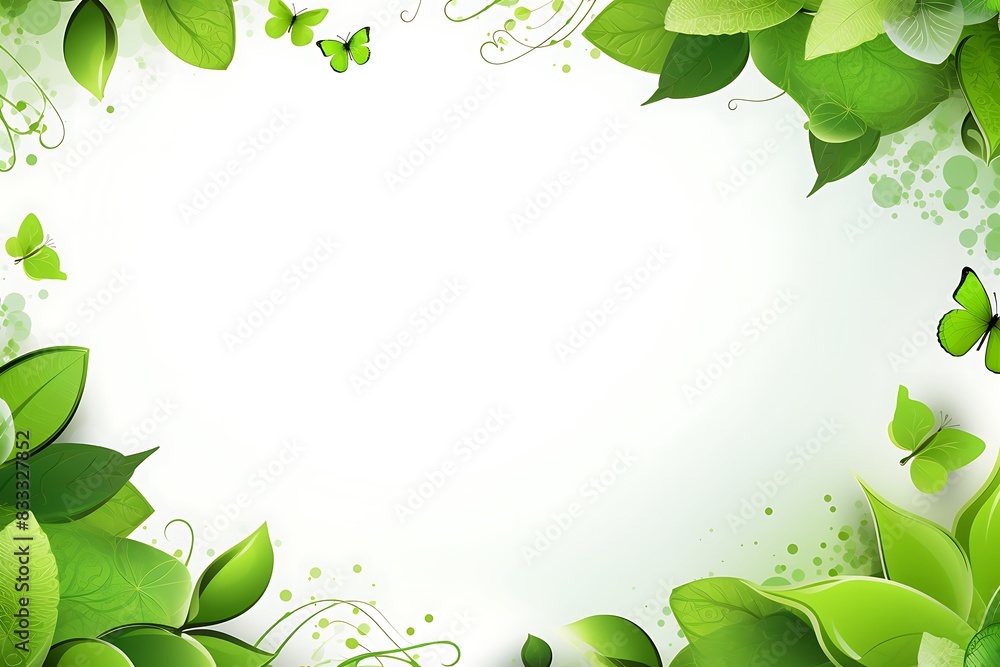 Green leaves frame Border, gradient, center copy space Green leaves frame Border, gradient, center copy space