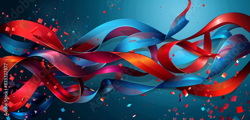 Stylish Memorial Day design with swirling red and blue ribbons in a patriotic abstract vector background.