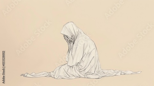 Biblical Illustration of Psalms 109: Prayer for Deliverance from False Accusers, Seeking Judgment on Wicked, Affirming Trust in God's Salvation and Righteousness on Beige Background with Copyspace photo
