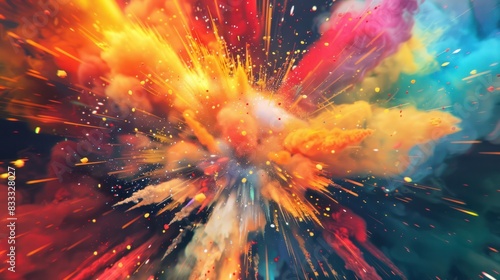 A colorful explosion graphic with vibrant particles and dynamic motion, full of energy and excitement --ar 16:9 Job ID: 9ace535e-a335-49a6-a54a-4612877230d1 photo
