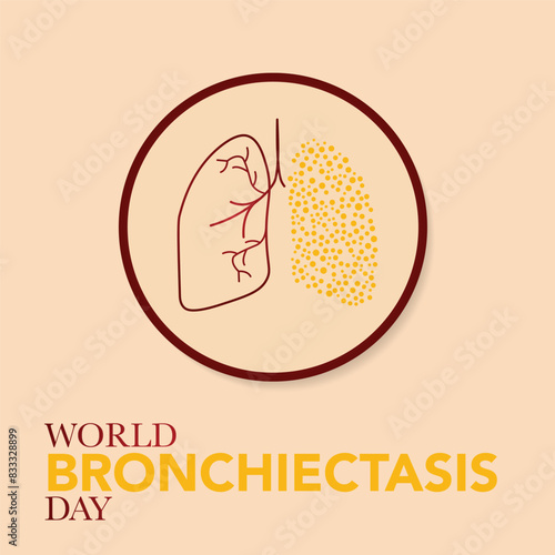 World Bronchiectasis Day Square Vector Illustrations. Teal. Blue and orange color. July 1. Pair of lungs inflamed with mucus caused by Bronchiectasis. Modern and minimalist concept