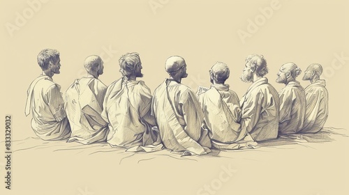 Biblical Illustration of Psalms 110: Messianic Psalm Celebrating Eternal Priesthood and Kingship of Lord's Anointed, Victory Over Enemies, Righteous Rule on Beige Background with Copyspace