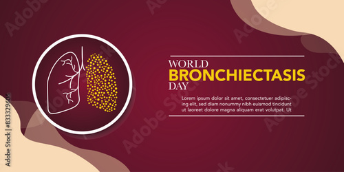 World Bronchiectasis Day Square Vector Illustrations. Teal. Blue and orange color. July 1. Pair of lungs inflamed with mucus caused by Bronchiectasis. Modern and minimalist concept
