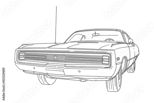 Vintage american muscle car from the 1970s line art vector illustration  photo