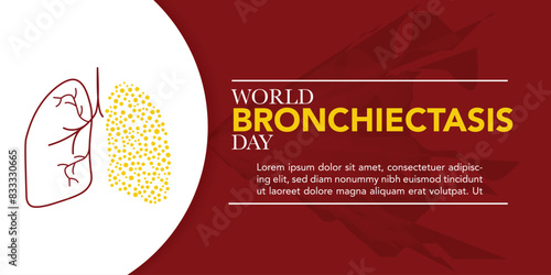 World Bronchiectasis Day Square Vector Illustrations. Teal. Blue and orange color. July 1. Pair of lungs inflamed with mucus caused by Bronchiectasis. Modern and minimalist concept