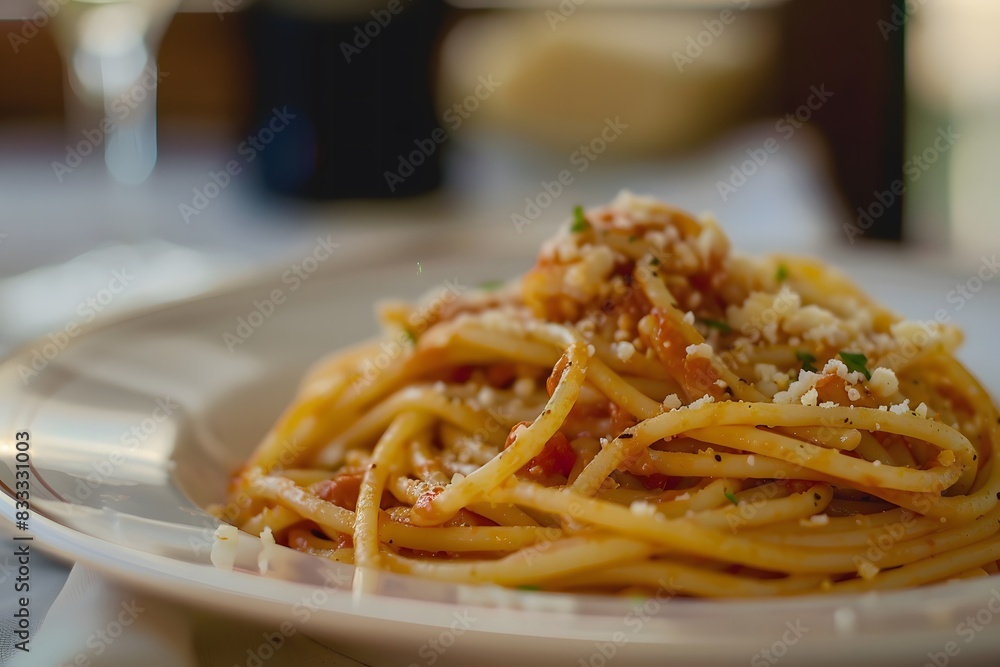 Spaghetti with tomato sauce and cheese. Spaghetti with tomato sauce and cheese.
