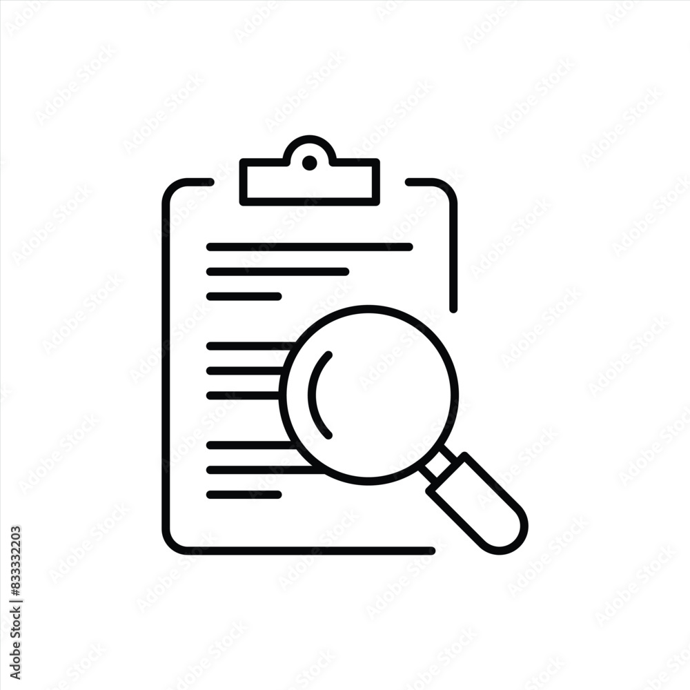 clipboard icon thin line style. clipboard with magnifier icon. vector illustration clipboard icon thin line style. clipboard with magnifier icon. vector illustration
