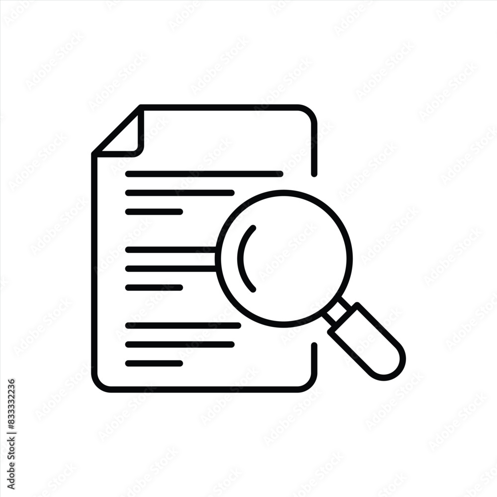 paper document icon thin line style. document with magnifier icon. vector illustration paper document icon thin line style. document with magnifier icon. vector illustration