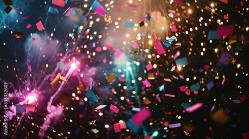 The final moments of a fireworks display, with confetti adding an extra layer of visual delight to the spectacle.