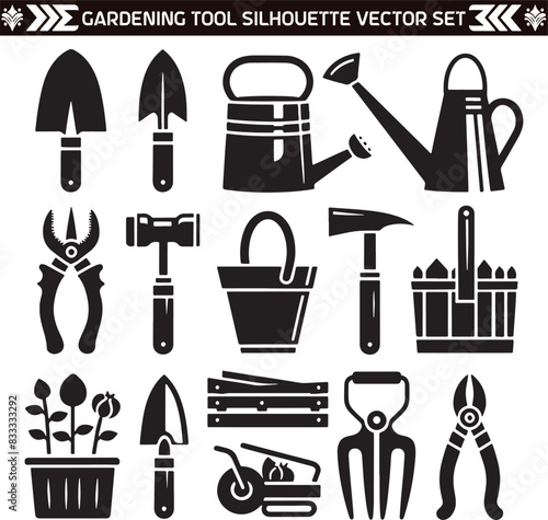 Gardening Tools Silhouette Vector Design Illustration Bundle