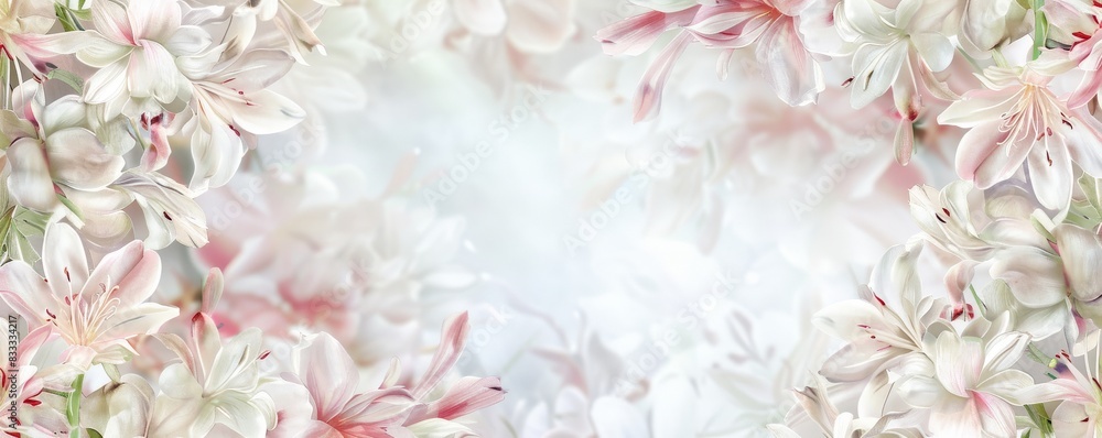 White and pink lilies on a white background. White and pink lilies on a white background.
