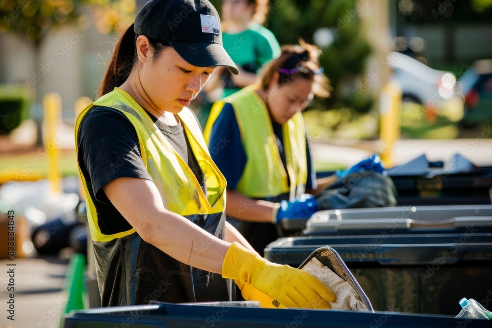 Fototapeta premium Professional Photography of employees participating in a waste reduction challenge or zero-waste initiative, aiming t, Generative AI
