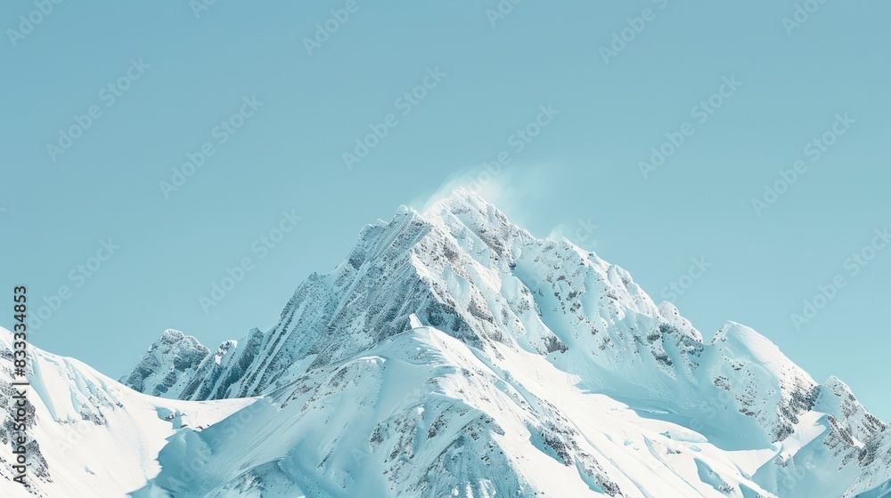 A snow-covered mountain peak under a clear blue sky, representing the untouched beauty of alpine environments A snow-covered mountain peak under a clear blue sky, representing the untouched beauty of alpine environments
