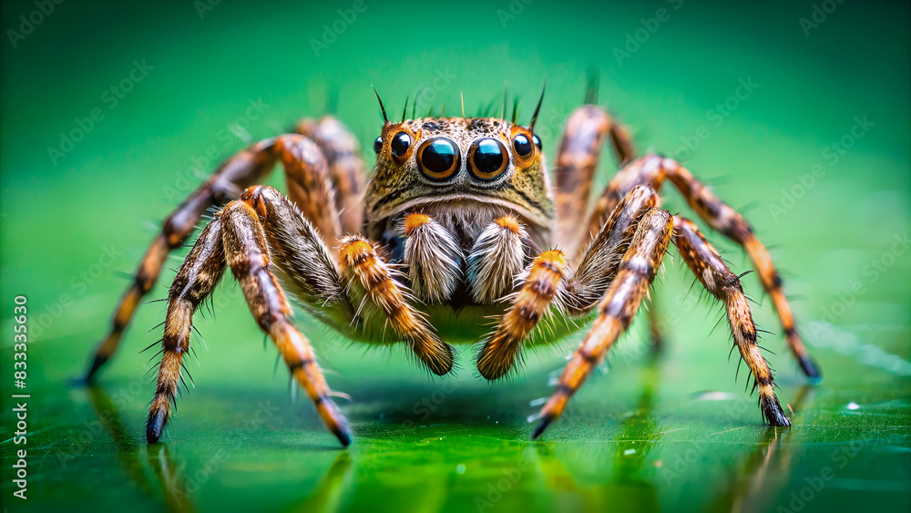 Spider walk on green backdrop Spider walk on green backdrop