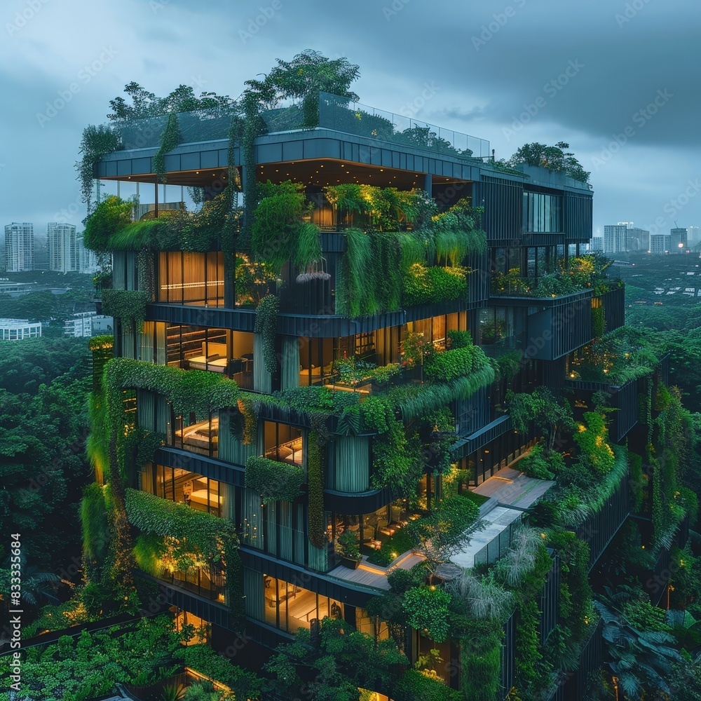 modern green residential building surrounded by lush vegetation modern green residential building surrounded by lush vegetation