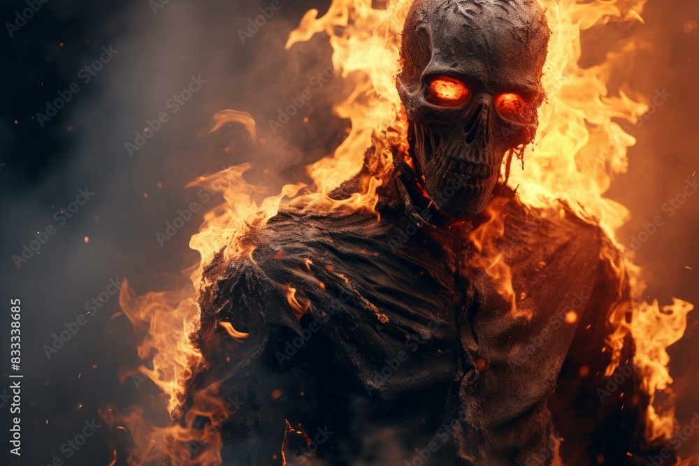 Intense image of a demon engulfed in searing flames, ideal for horror or fantasy themes Intense image of a demon engulfed in searing flames, ideal for horror or fantasy themes