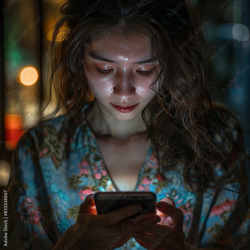 young woman crying while using smartphone young woman crying while using smartphone