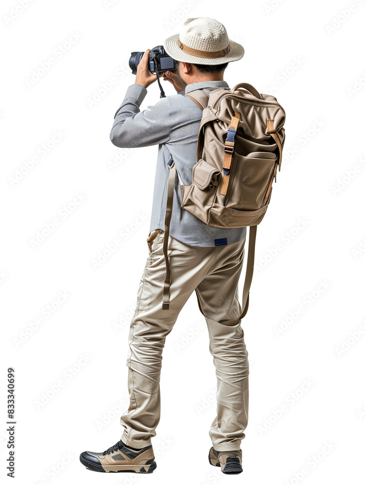 Tourist Taking a Photo with Camera on Transparent Background Tourist Taking a Photo with Camera on Transparent Background