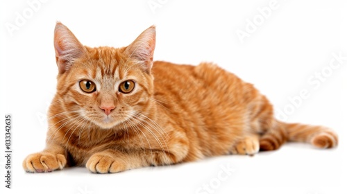 A vibrant orange tabby cat, its bright fur contrasting against a transparent backdrop, captured in stunning high definition