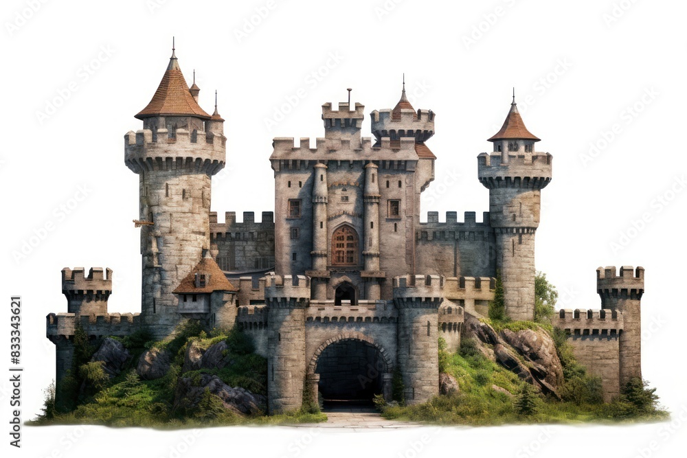 Medieval castle architecture building tower.