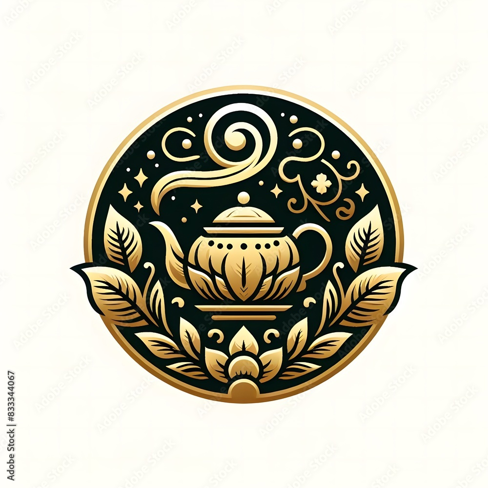 AI Generate of Luxury Cup of Tea, Tea Pot, Tea Leaf, Logo Concept Stock Vector with White Background