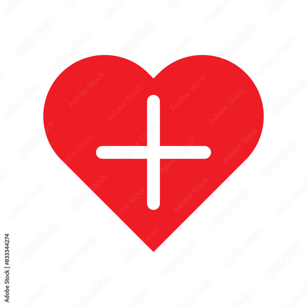 Heart with plus sign icon for healthcare logo design. Red Heart with cross sign. Valentines day heart icon. Heart vector illustration. Heart with plus sign icon for healthcare logo design. Red Heart with cross sign. Valentines day heart icon. Heart vector illustration.