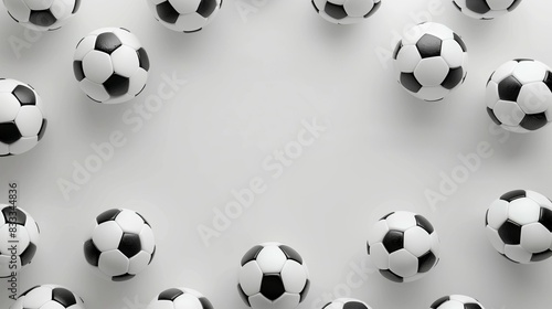 White background with soccer balls. Frame made of balls. Classic football. Sport game. Sports betting  competitions. Active lifestyle
