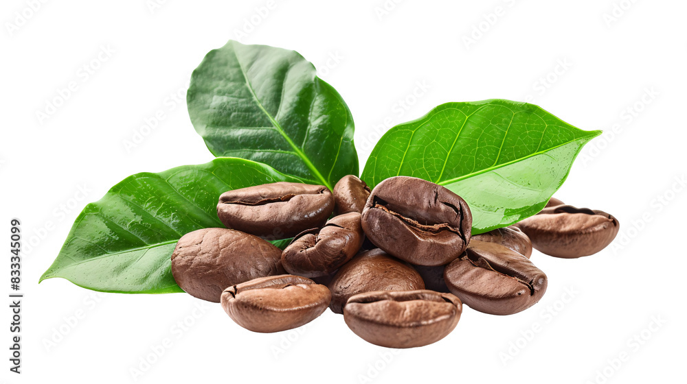 a pile of coffee beans with leaves a pile of coffee beans with leaves