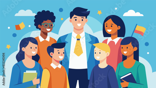 Surrounded by supportive and inspiring peers the young leaders challenged themselves to step out of their comfort zones and take on leadership roles. Vector illustration