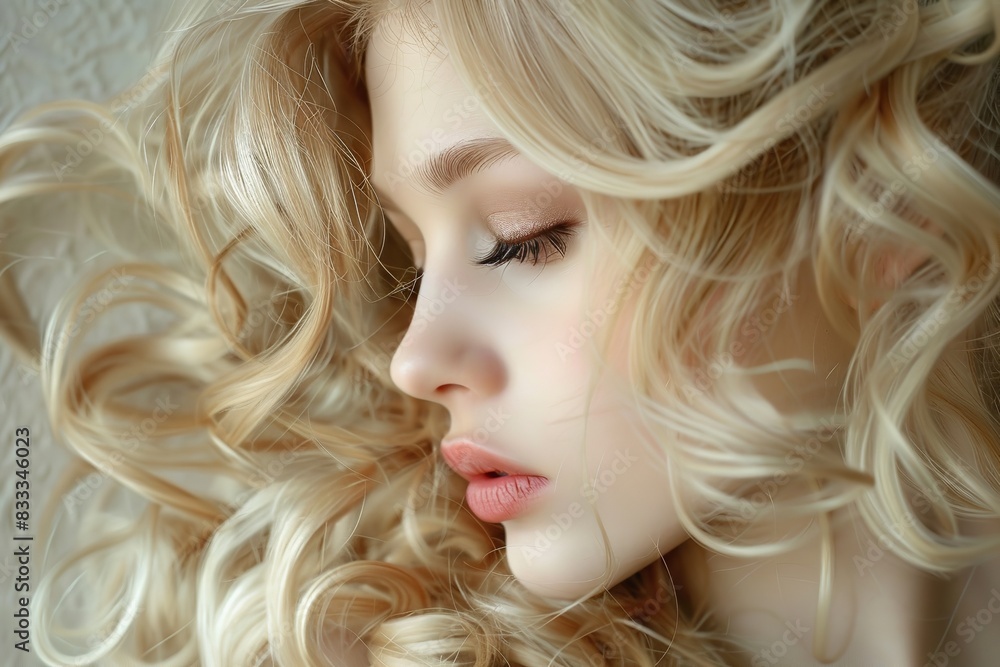 Curly wave hairstyle elegant blonde girl gorgeous. Generative Ai Curly wave hairstyle elegant blonde girl gorgeous. Generative Ai